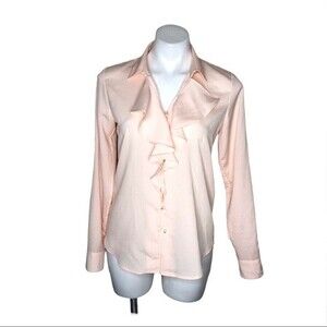 KARL LAGERFELD Ruffle Front Peach Button Front Shirt Womens Size Small